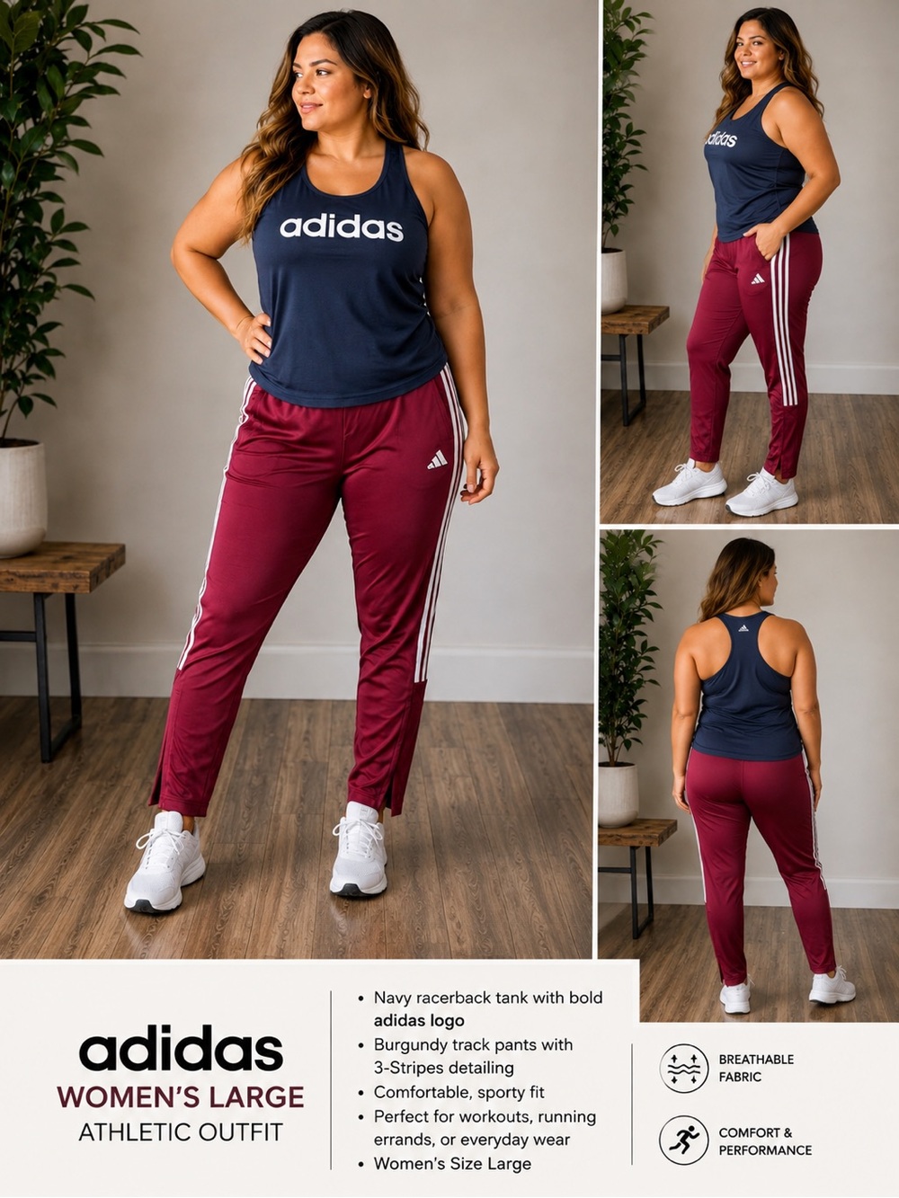 adidas Women's Navy Tank &  Track Pants outfit